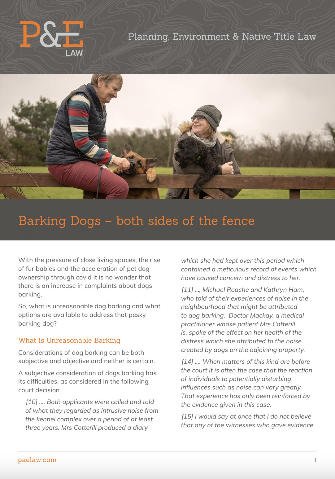 Barking Dogs both sides of the fence P&E Law